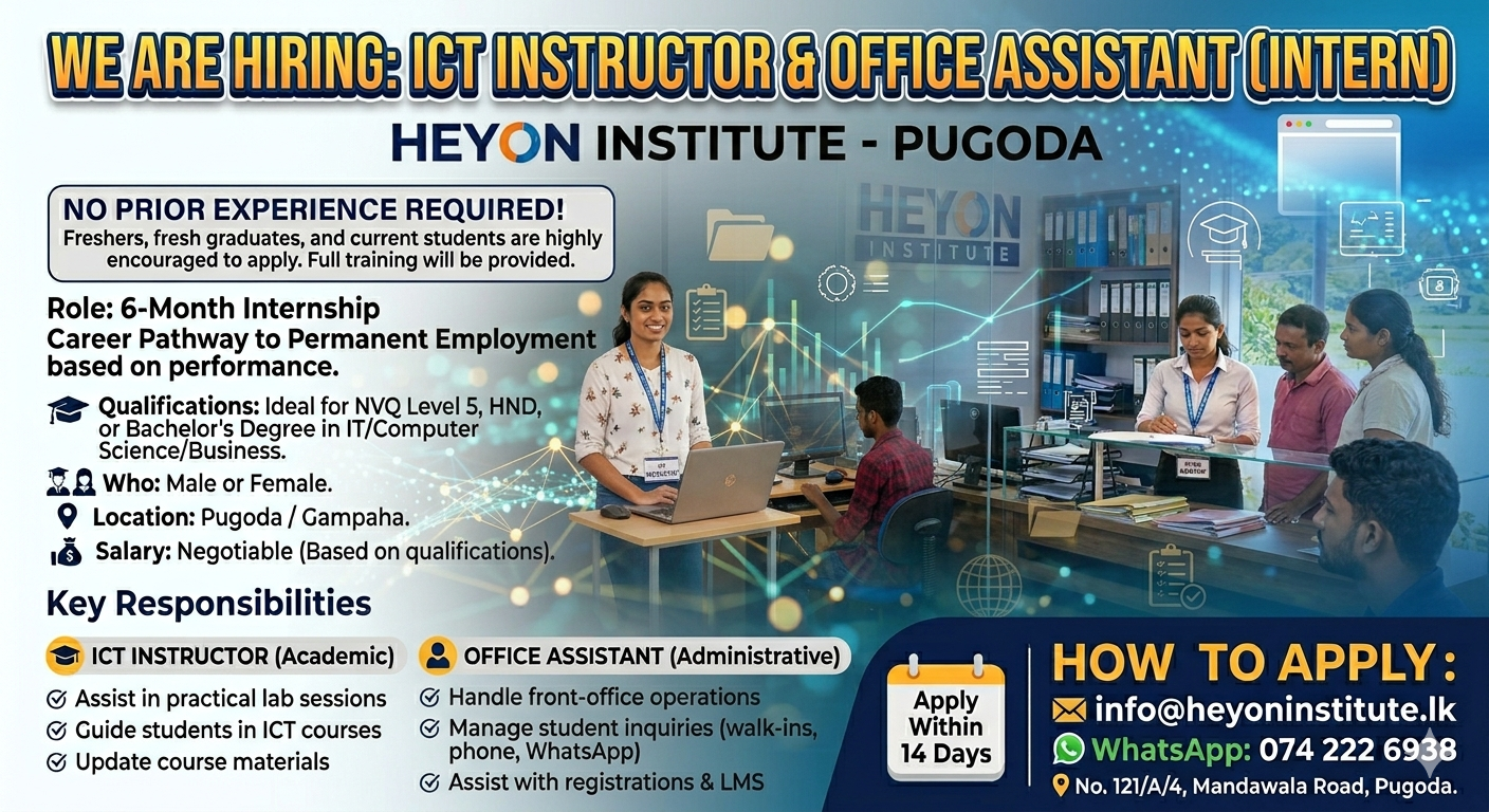 Vacancy For ICT INSTRUCTOR & OFFICE ASSISTANT (INTERN)
